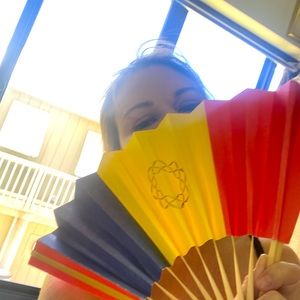 Buddhist Asian rainbow color fan
